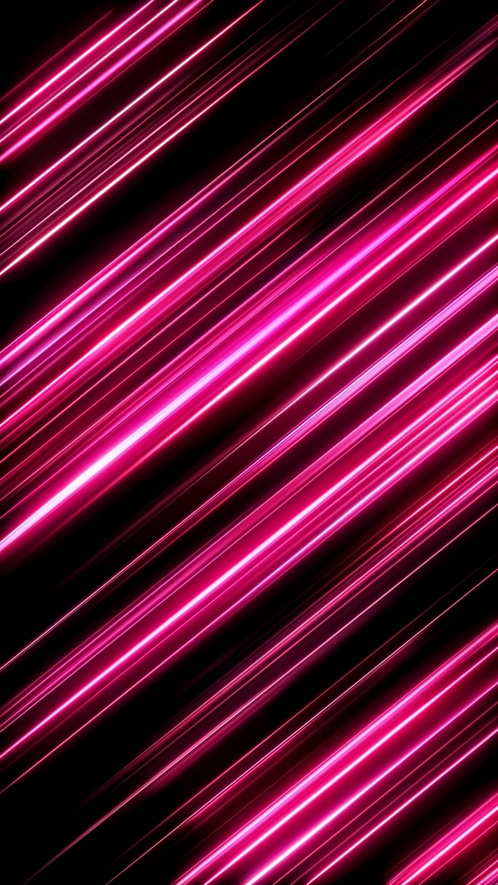 Tette diagonale bånd av magentafarget neonlys feier over et dypt svart felt i portrettvisning, med parallelle striper som varierer i tykkelse, lysstyrke og glød for levende futuristisk bevegelse.