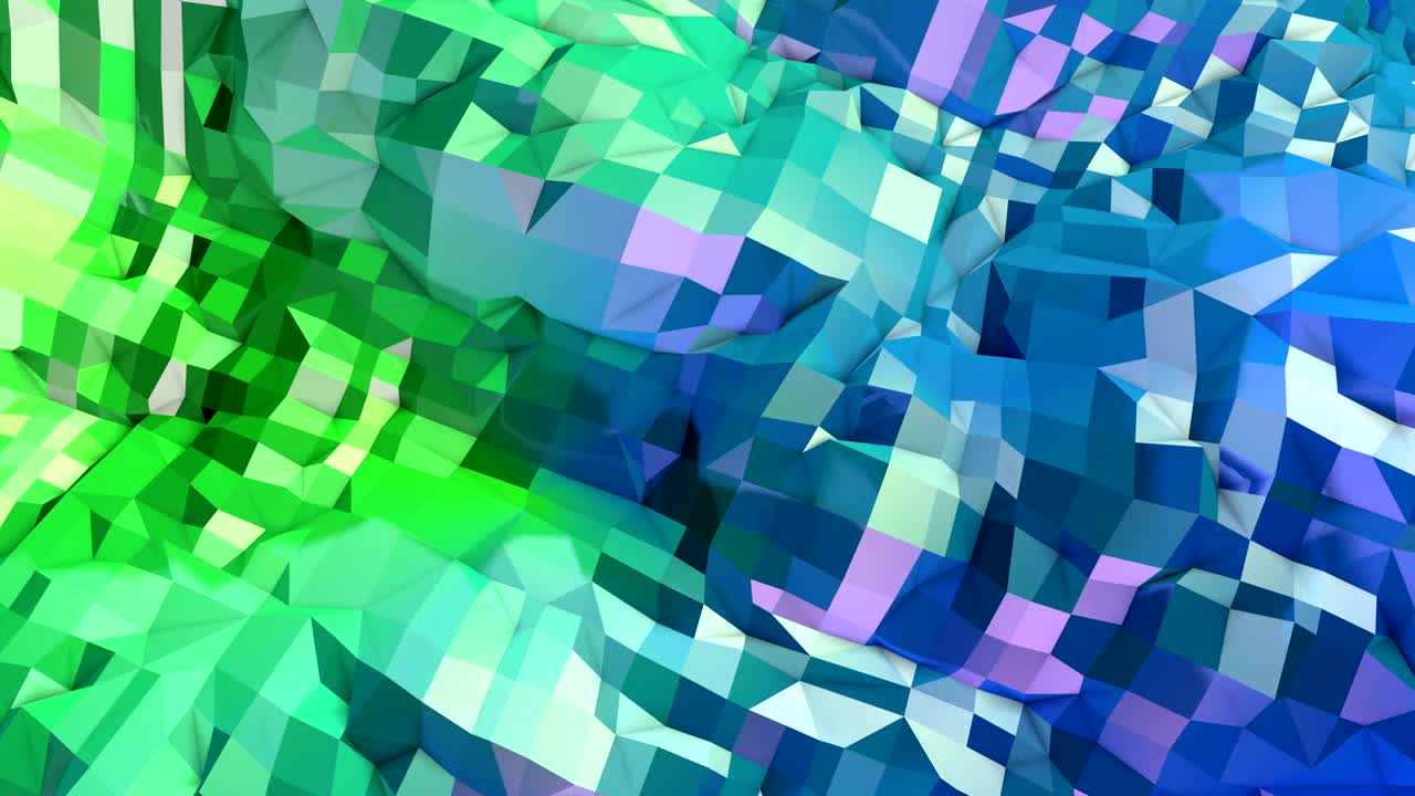 4k 로우 폴리 배경 애니메이션 (루프) - 현대 기하학적 로우폴리 스타일의 완벽한 3d 애니메이션 (그래디언트 색상과 함께) - 창의적인 간단한 배경 - v5 파란색 녹색 풍경