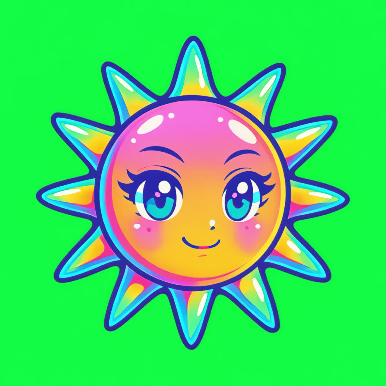 Colorful cute sun illustration animation isolated asset, transparent 4K video, alpha channel, ProRes