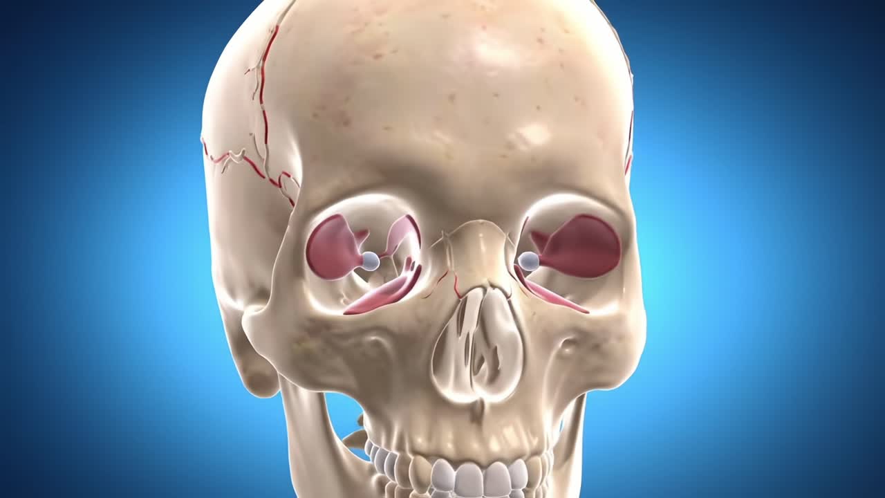 Detailed Anatomical Visualization of a Human Skull: Highlighting Internal Structures and Features Including Cranium, Eye Sockets, and Corneal Area