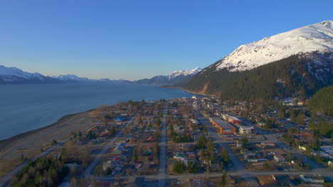 sunrise aerial view of downtown seward alaska