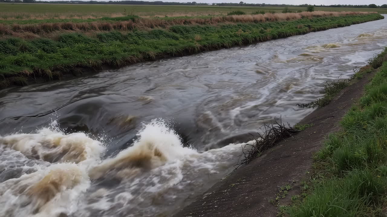 Flooded Canal in Rural Landscape