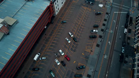 top-down-aerial-of-N-Broadway-Lot-from-milwaukee,-Wisconsin,-USA