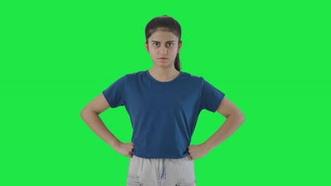 Angry-Indian-teenage-girl-looking-at-the-camera-Green-screen