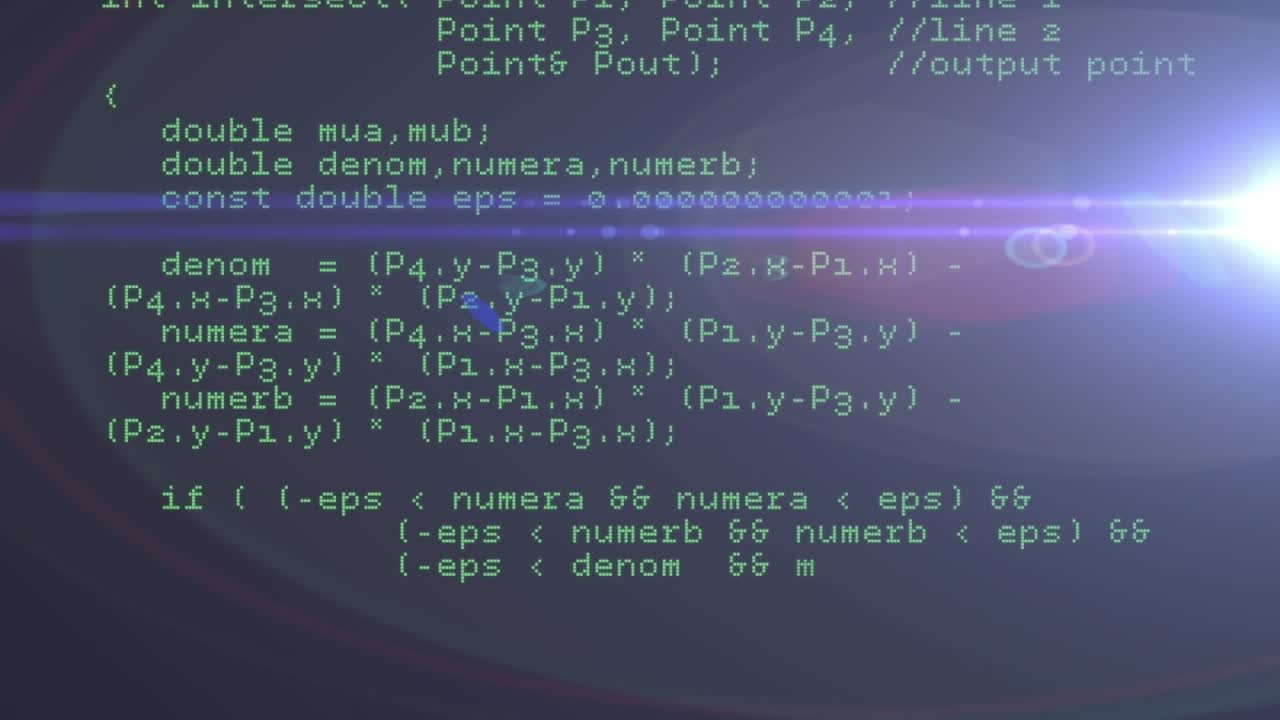 Animation of data processing over glowing light on black background