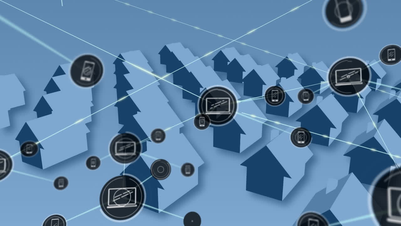 Animation of network of connections over model houses