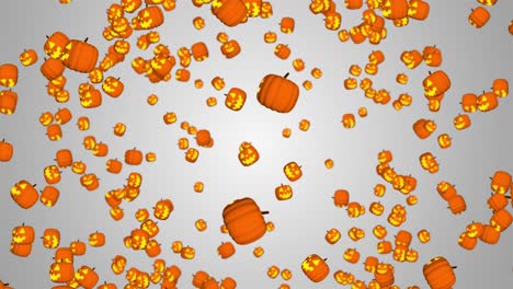 stock video of halloween spooky pumpkins flying and falling down 3d rain of pumpkin icons on orange