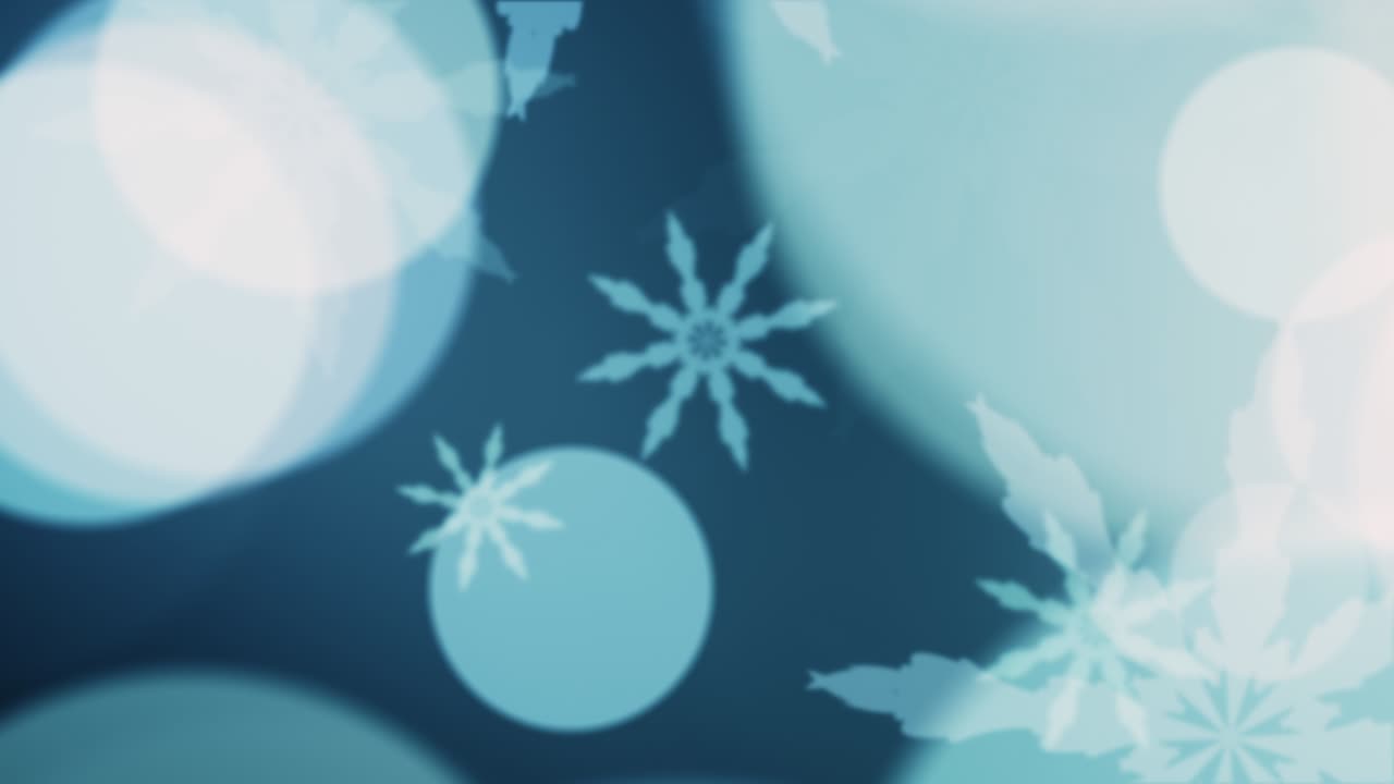 3D Beautiful blue bokeh snowflakes and unfocused bokeh light background. Abstract Falling snow flakes Snowflakes Particles 4K Loop Animation Background. Merry Christmas, New year, Wedding,