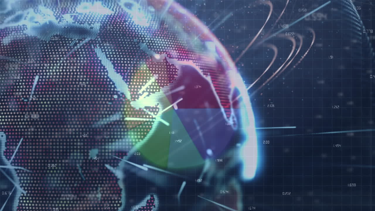 animación de la red de conexiones y estadísticas financieras en todo el mundo sobre fondo negro