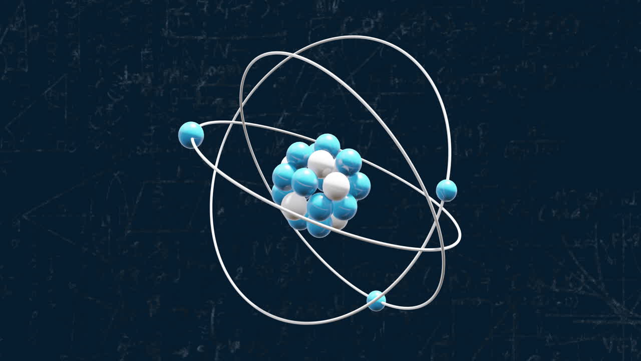 Animation of mathematical equations and molecules on black background