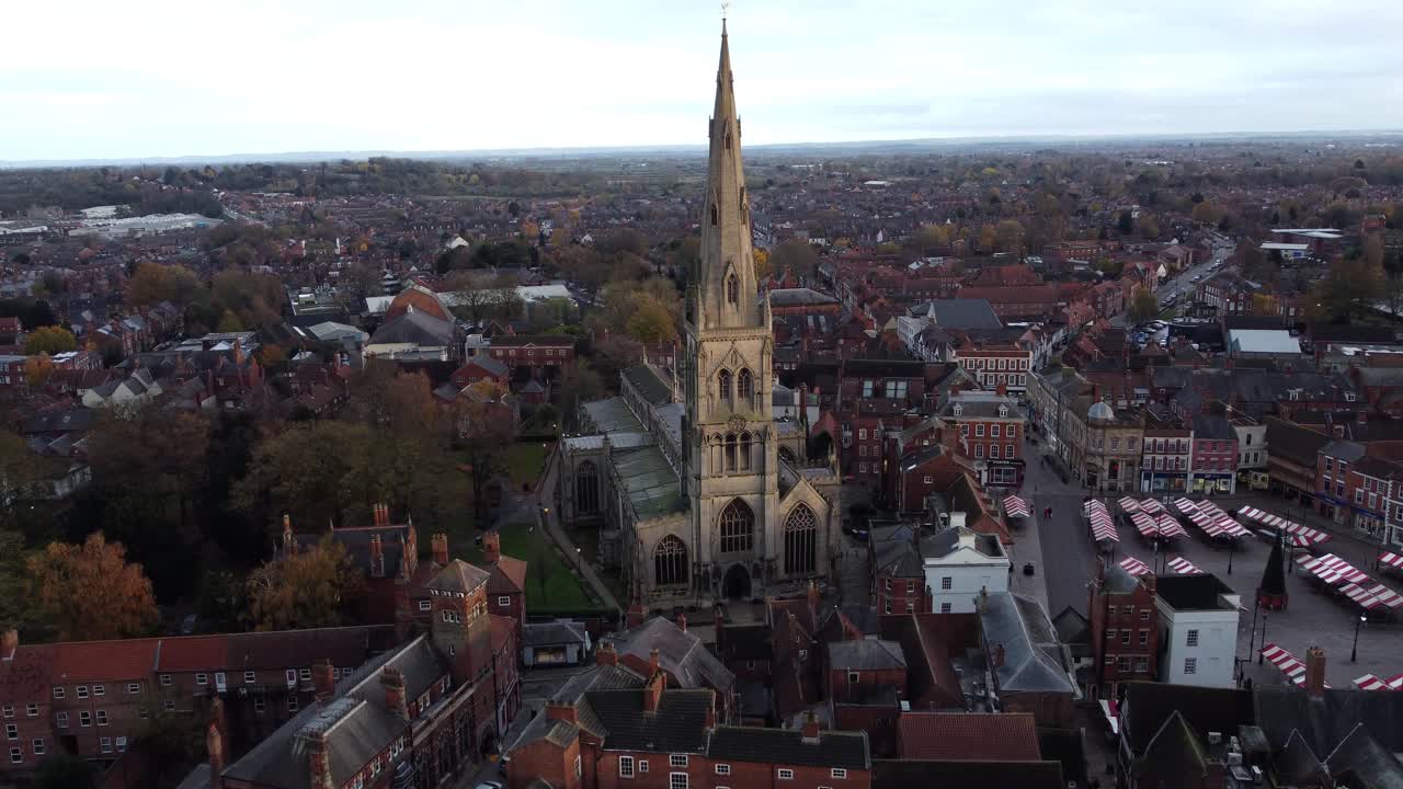 Aerial View of a Church in a Cityscape