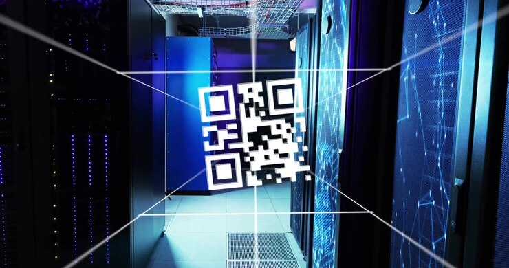 Animation of qr code over server room