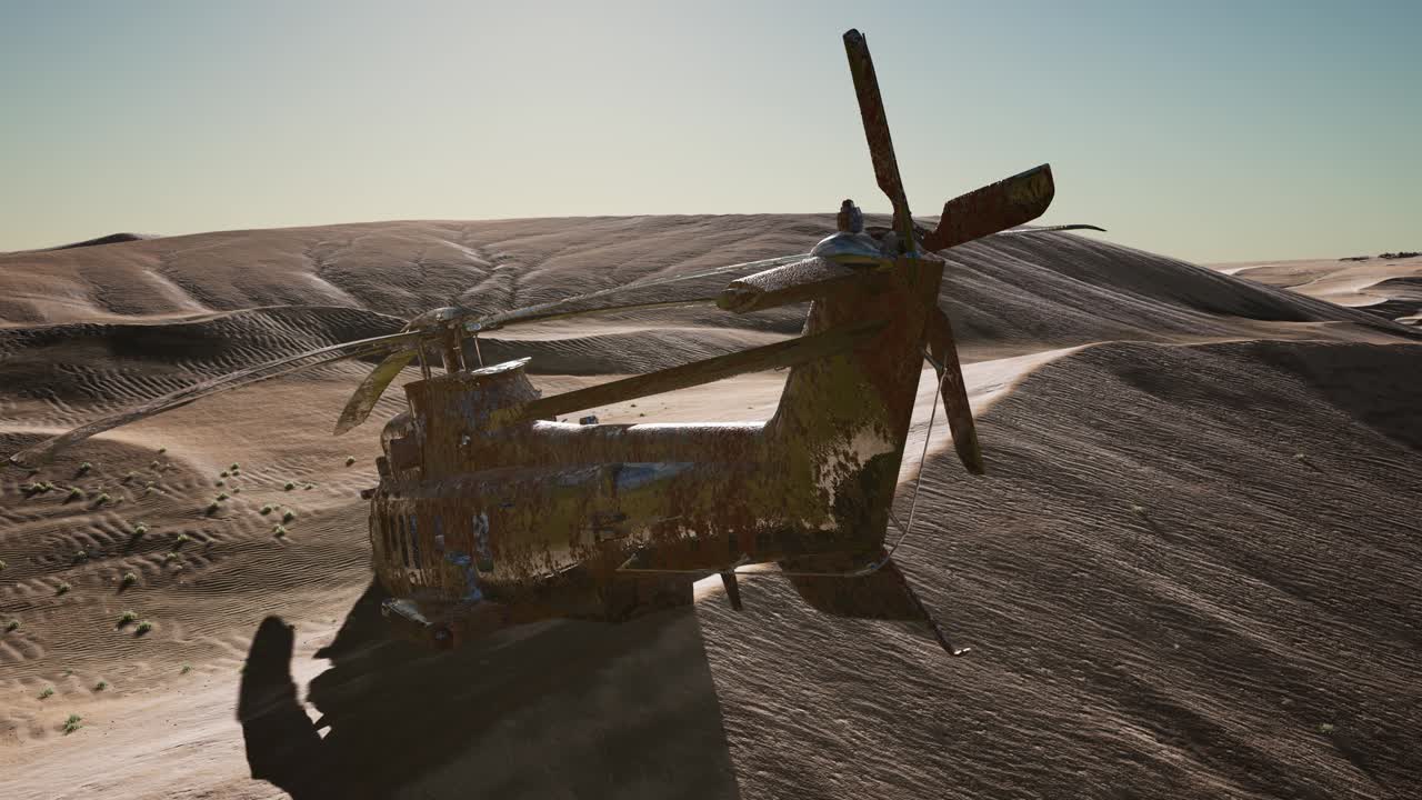 해가 지면서 사막에서  ⁇ 은 군용 헬리 ⁇ 터