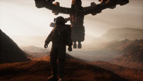 un astronauta caminando por el planeta marte.