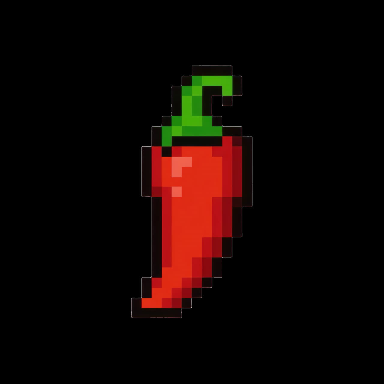 Pixelated chili pepper animation isolated asset, transparent 4K video, alpha channel, ProRes 4444