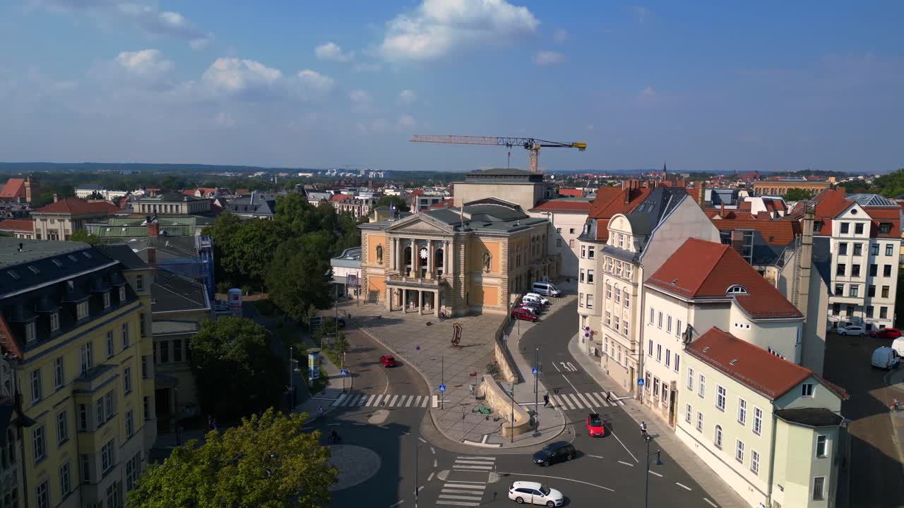 Aerial View of a City with a Theater
