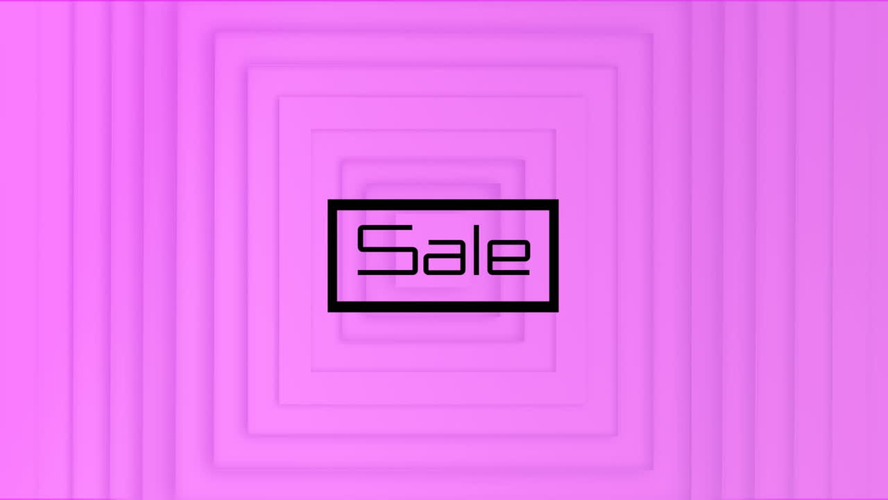 animación del texto de venta y los cuadrados sobre fondo rosa