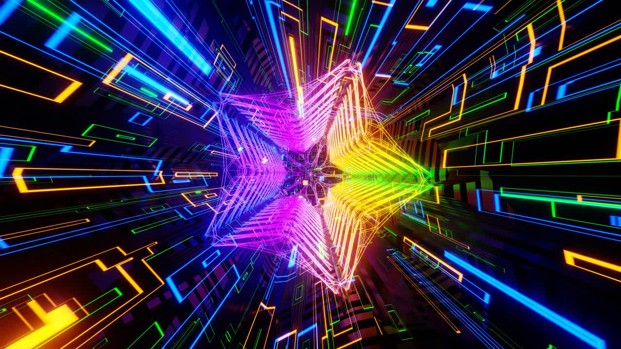 animación 3d de bucle 4k. líneas de neón abstractas se mueven en el espacio. fondo futurista. tráfico de neón