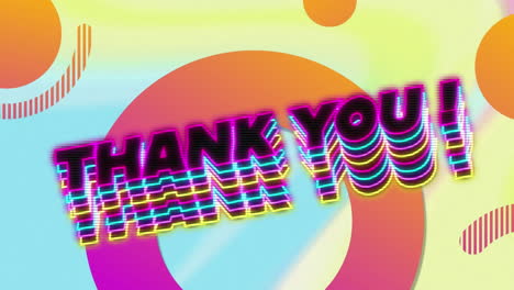 animation of neon thank you text banner against abstract shapes pattern on gradient background