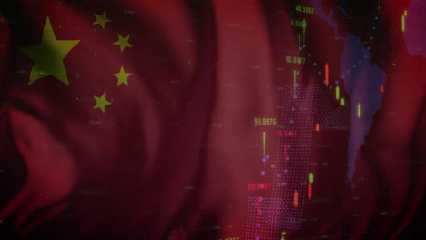 animation of data processing over flag of china