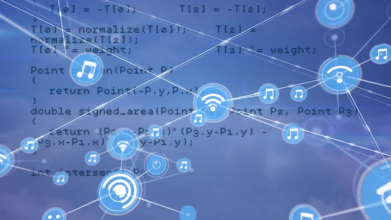 디지털 아이콘으로 데이터 처리 및 연결 네트워크의 애니메이션