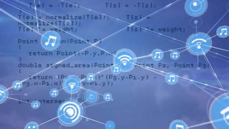 Animation-of-data-processing-and-network-of-connections-with-digital-icons