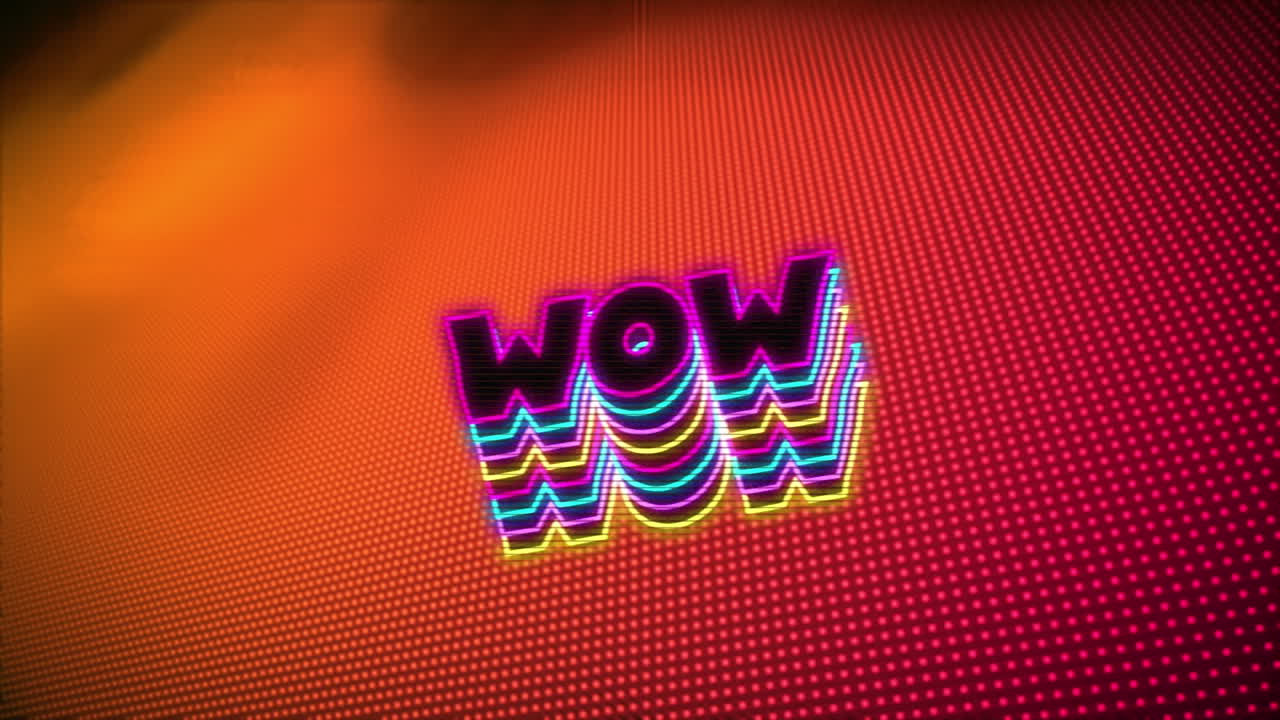 animación del texto wow sobre fondo naranja y rosa