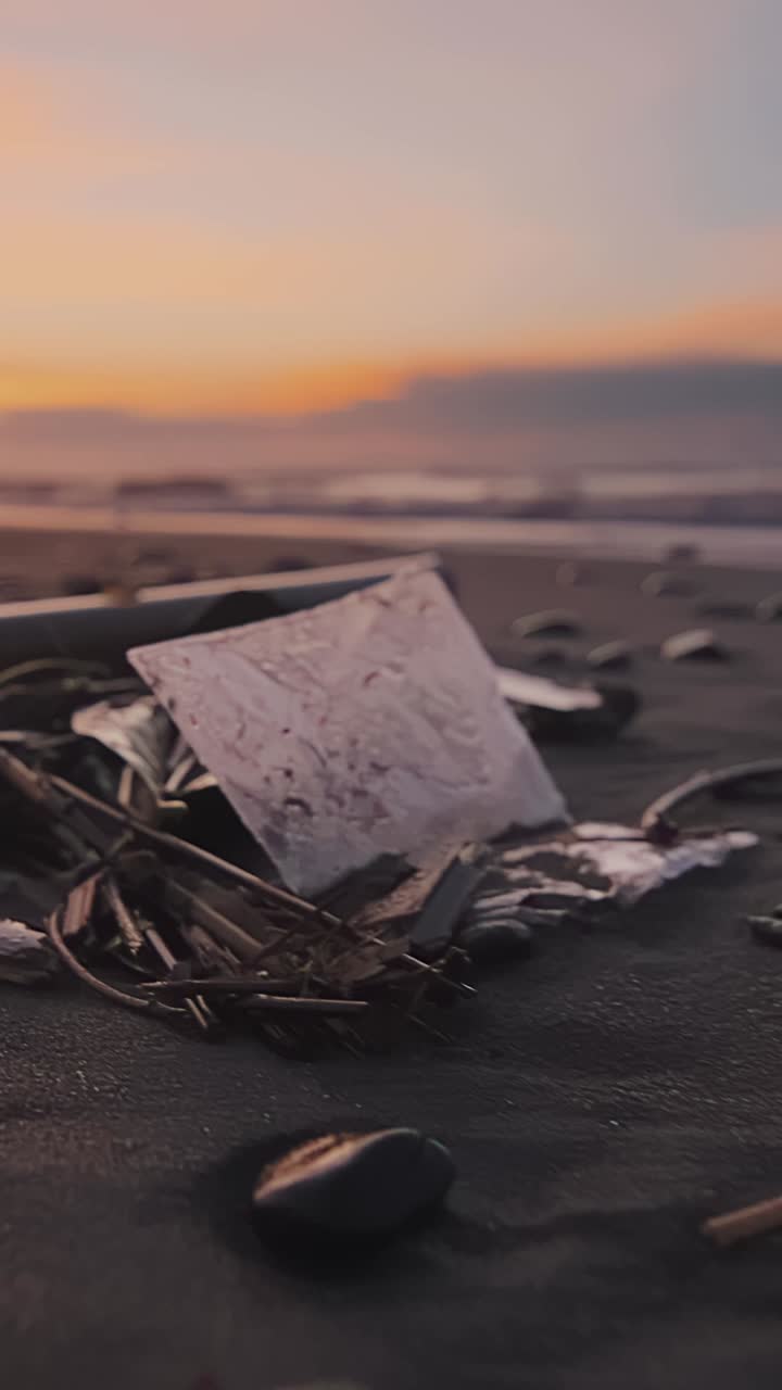 Volontari si uniscono per pulire la spiaggia e combattere l'inquinamento al tramonto