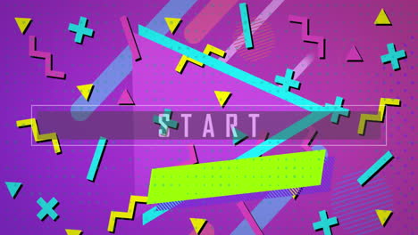 animación del texto de inicio sobre formas abstractas en fondo púrpura