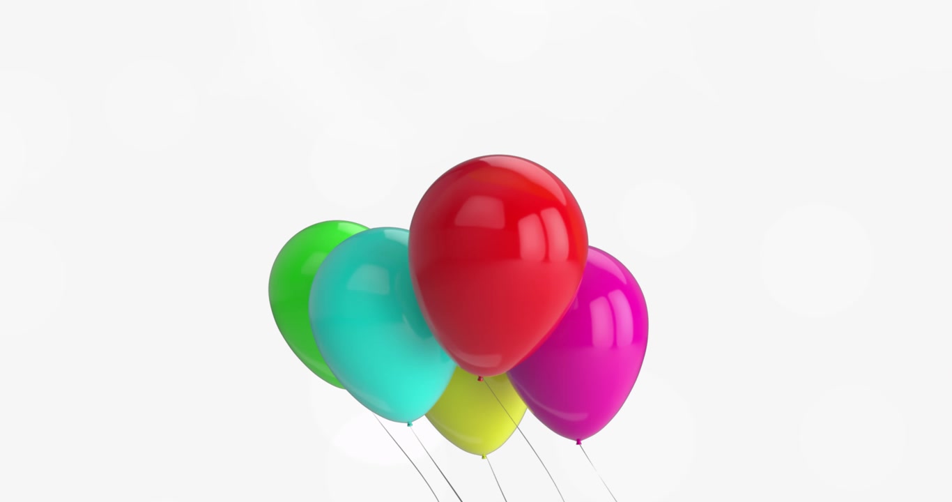 Animazione di palloncini multicolori e cerchi bianchi che si muovono su uno sfondo bianco.