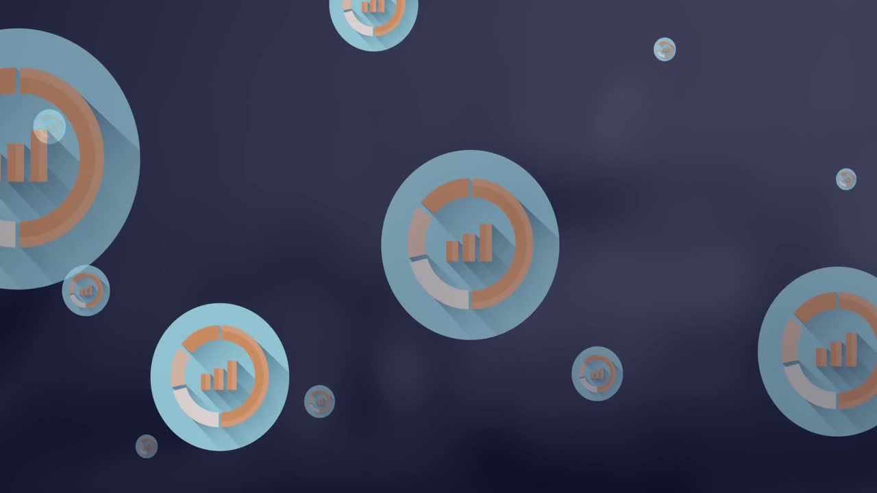 animación de múltiples iconos de gráficos de barras flotando en contra en contra de fondo gris