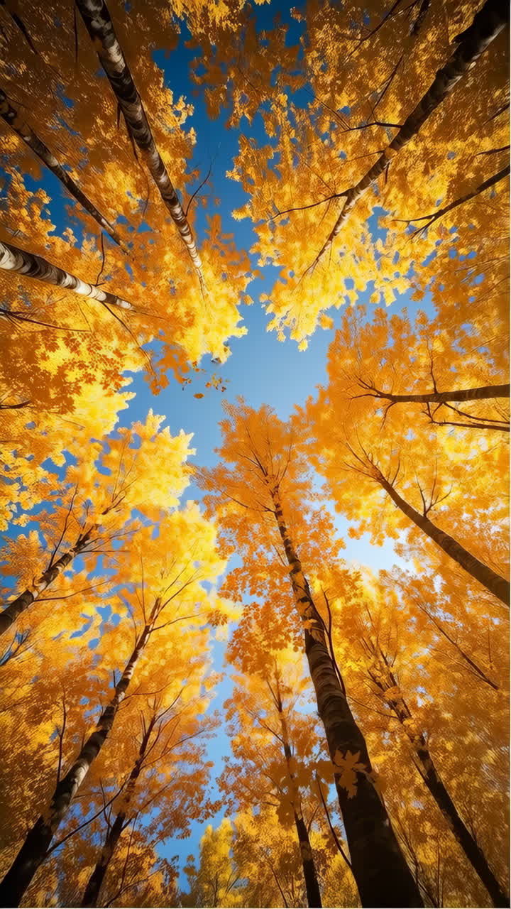 Vibrant Golden Autumn Tree Canopy Against a Blue Sky