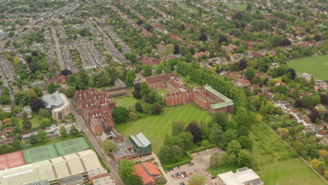 circling aerial shot over homerton college university of cambridge