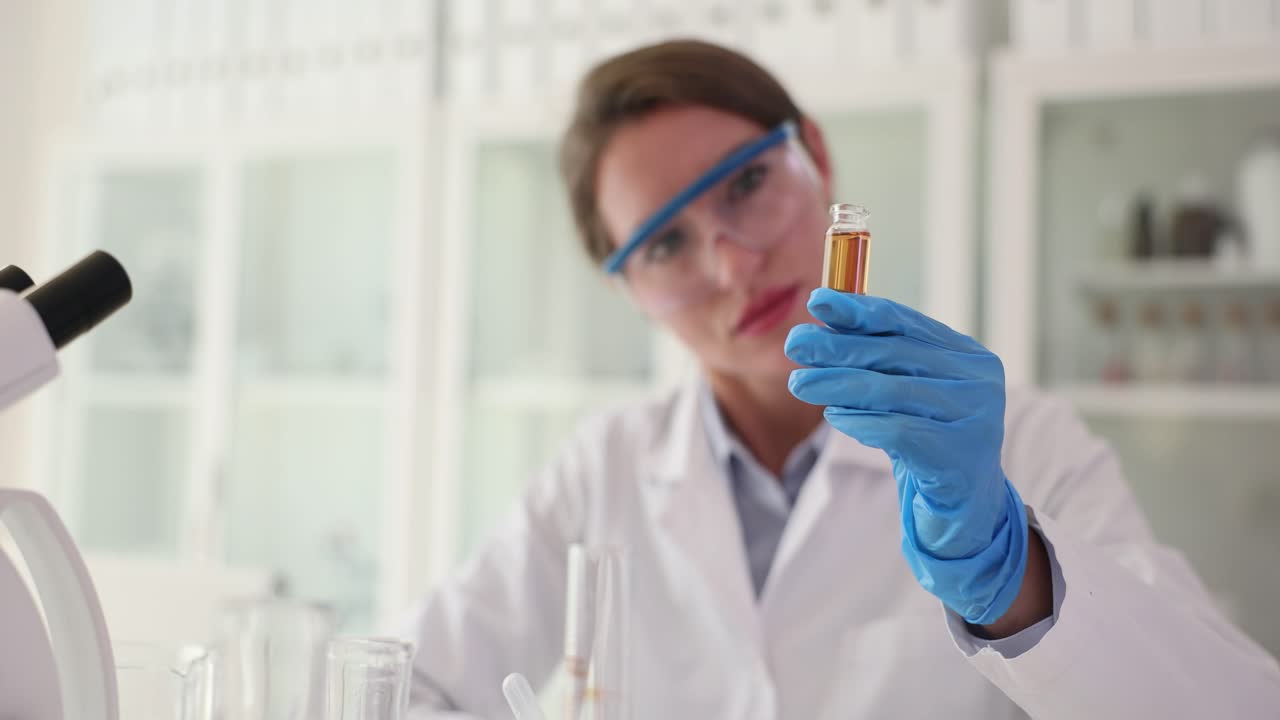 Scientist Examining Liquid in Lab