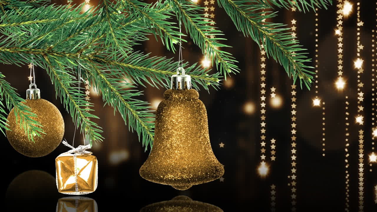 animación de estrellas que caen sobre las bolas de navidad