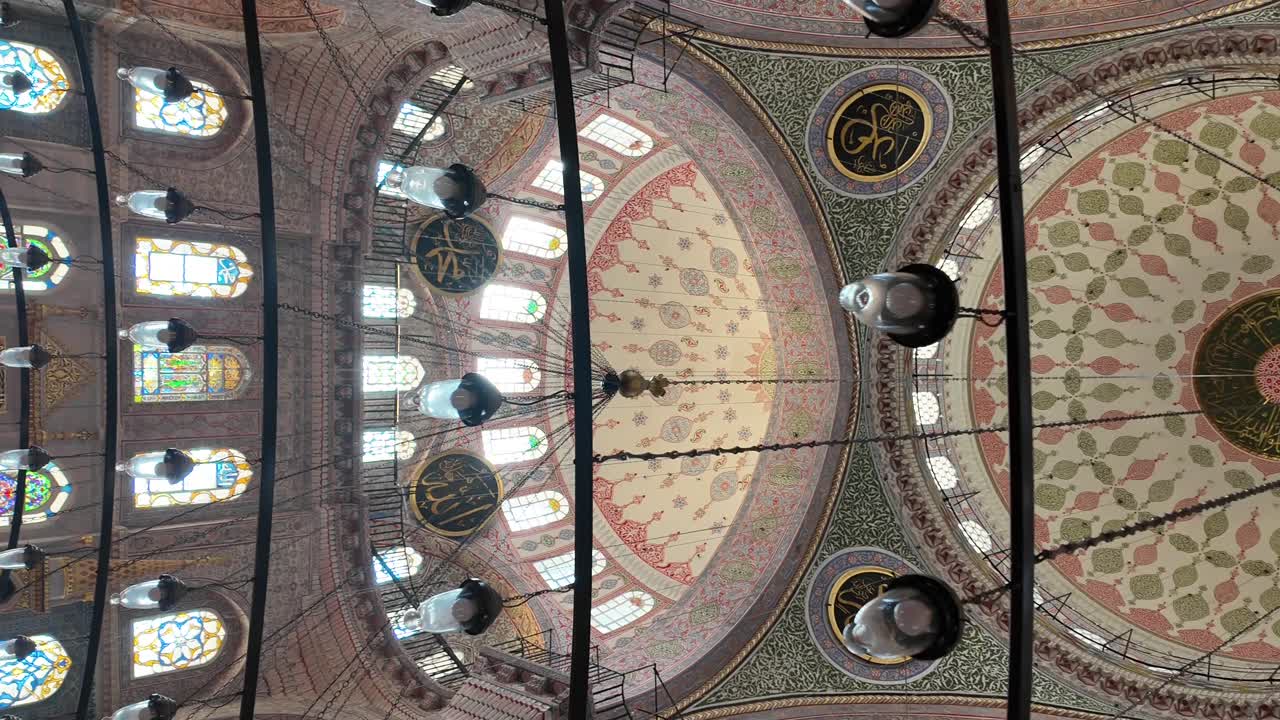 Mosque Interior with Dome and Chandeliers