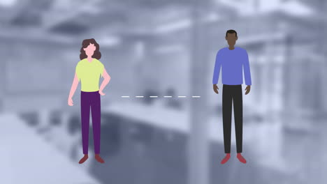 animation of people social distancing in a blurry room