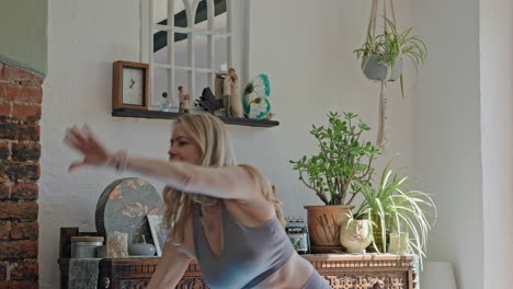 woman doing yoga at home