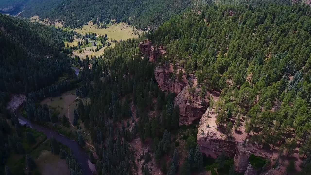 aerial: vista de pájaro del acantilado del valle de hoja perenne siendo engullido por la sombra de una nube