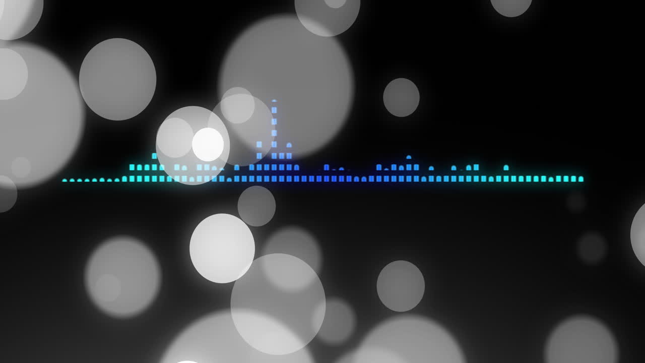 Glowing soundwave animation with floating bokeh lights on dark background