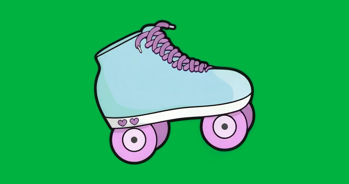 Upon opening pastel quad skate rocking forward backward then settling level on transparent backdrop