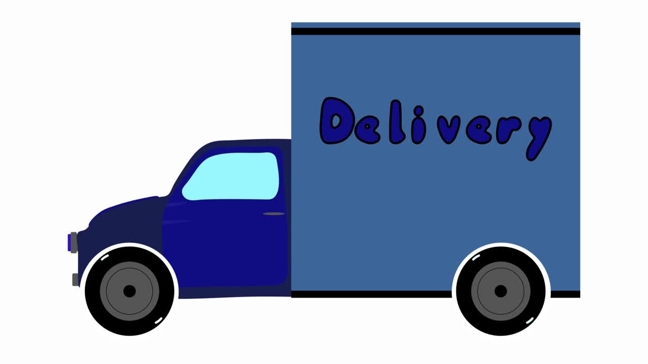 파란색 트럭이 사람과 상점에 상품을 배달하기 위해 가는 비디오 애니메이션 클립