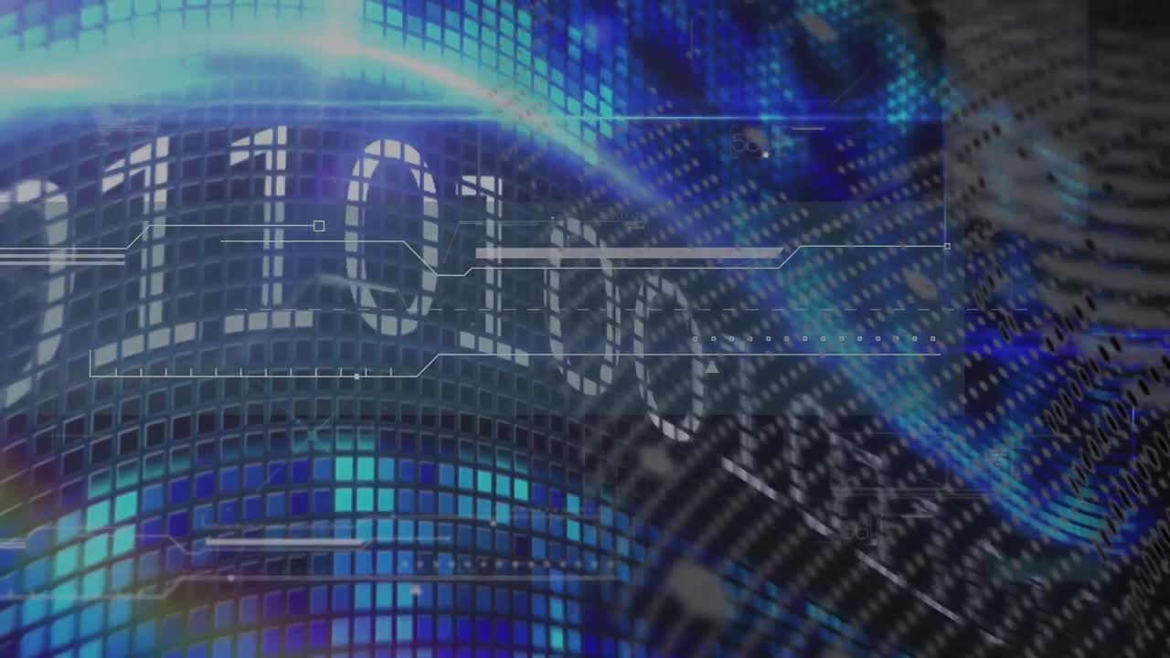 animación de código binario en pantalla digital con luces azules