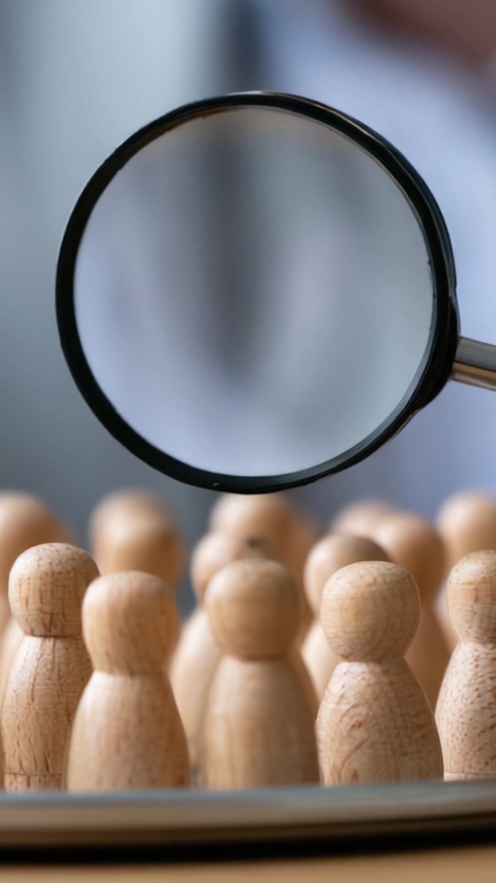 Exploring Individuality: A Close-Up View of Wooden Figurines Under Magnification, Highlighting the Detail and Uniqueness of Each Piece in the Collective Group