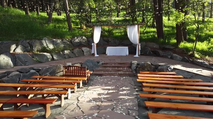 Wedding ceremony space in Colorado forest