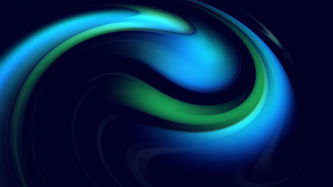 Abstract spiral gradient rotate. Twisted curved lines rotate as creative abstract background with liquid gradient of green blue colors mix slowly with copy space. 4k smooth seamless looped animation.