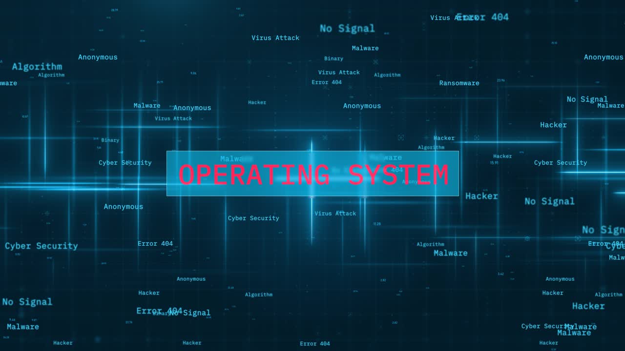 Operating System Text revealed over Glowing Lines in Computer Software Animation Background