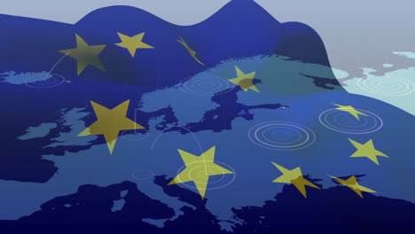 european map with stars and radar animation over blue background