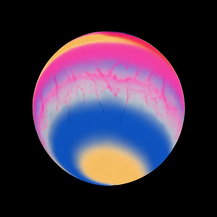 Colorful Abstract Eyeball Transforms into a Rotating Psychedelic Planet