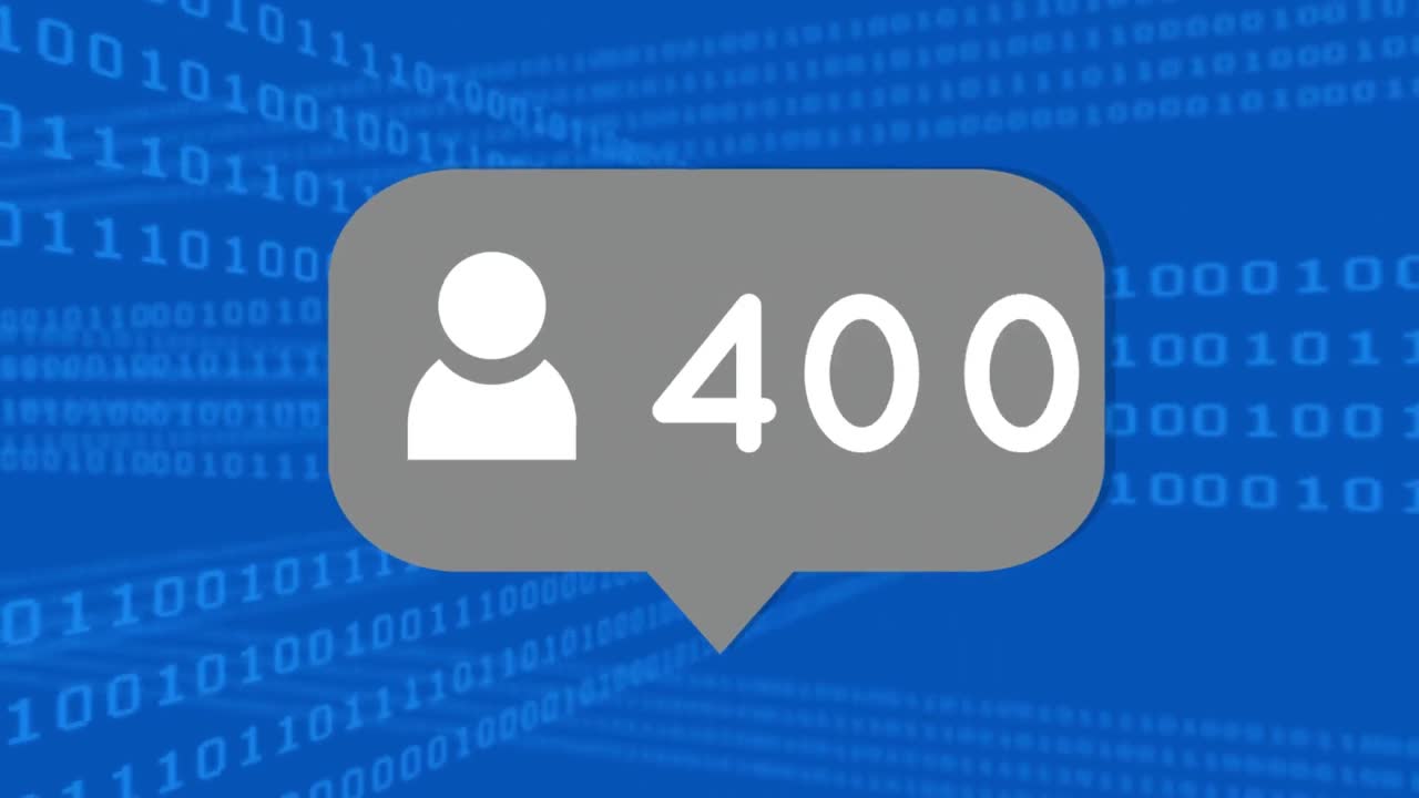 animación del icono de los medios sobre la codificación binaria en fondo azul